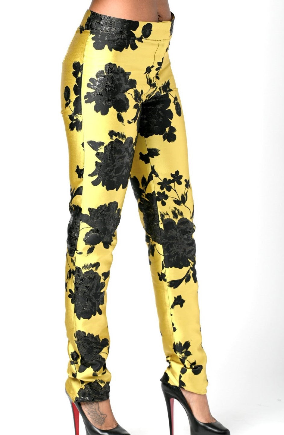 Gold and Black Floral Print Pant