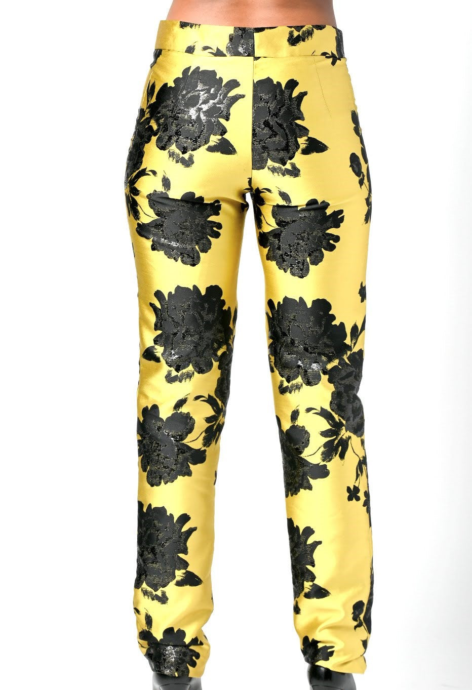 Gold and Black Floral Print Pant