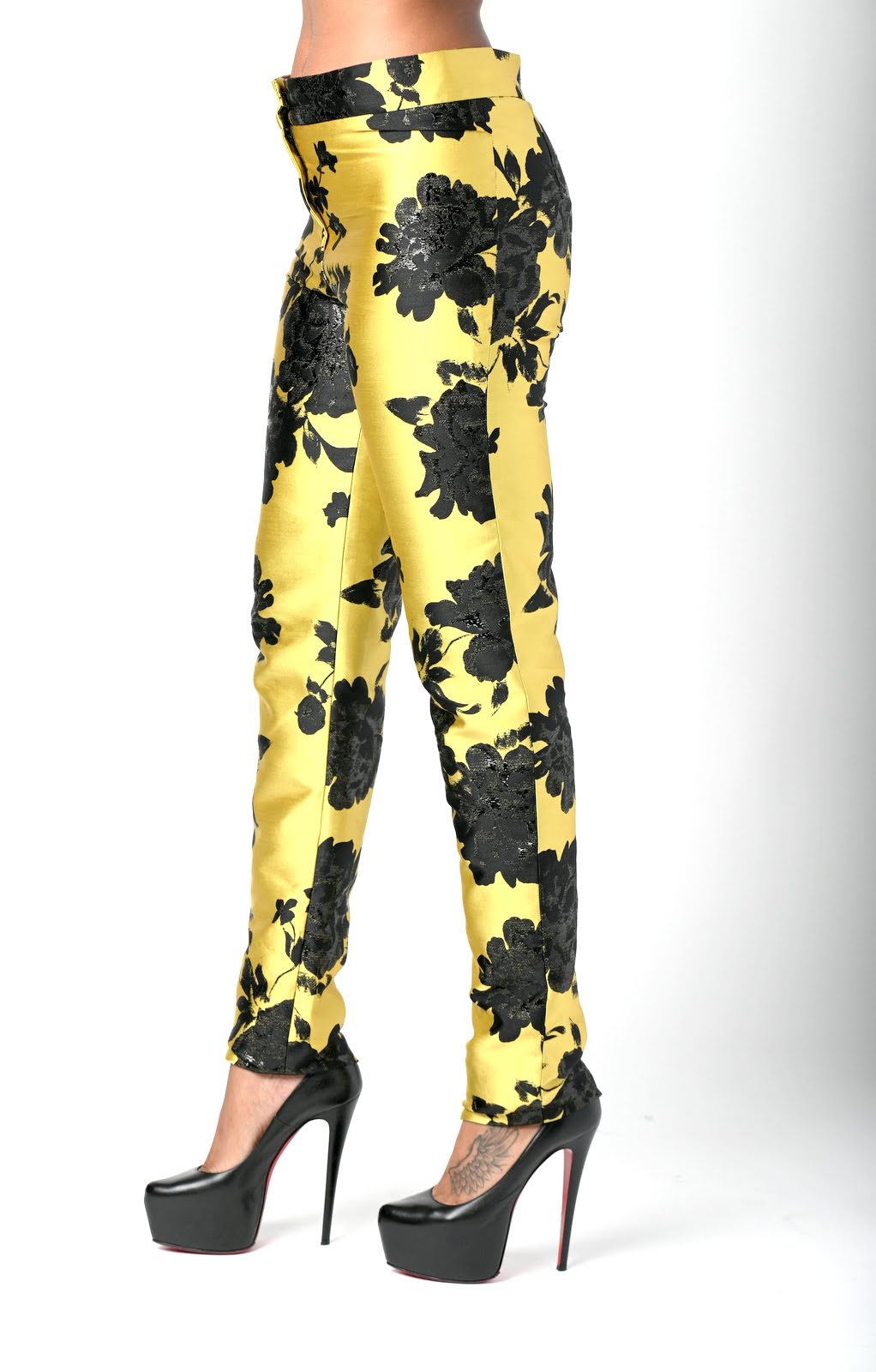 Gold and Black Floral Print Pant