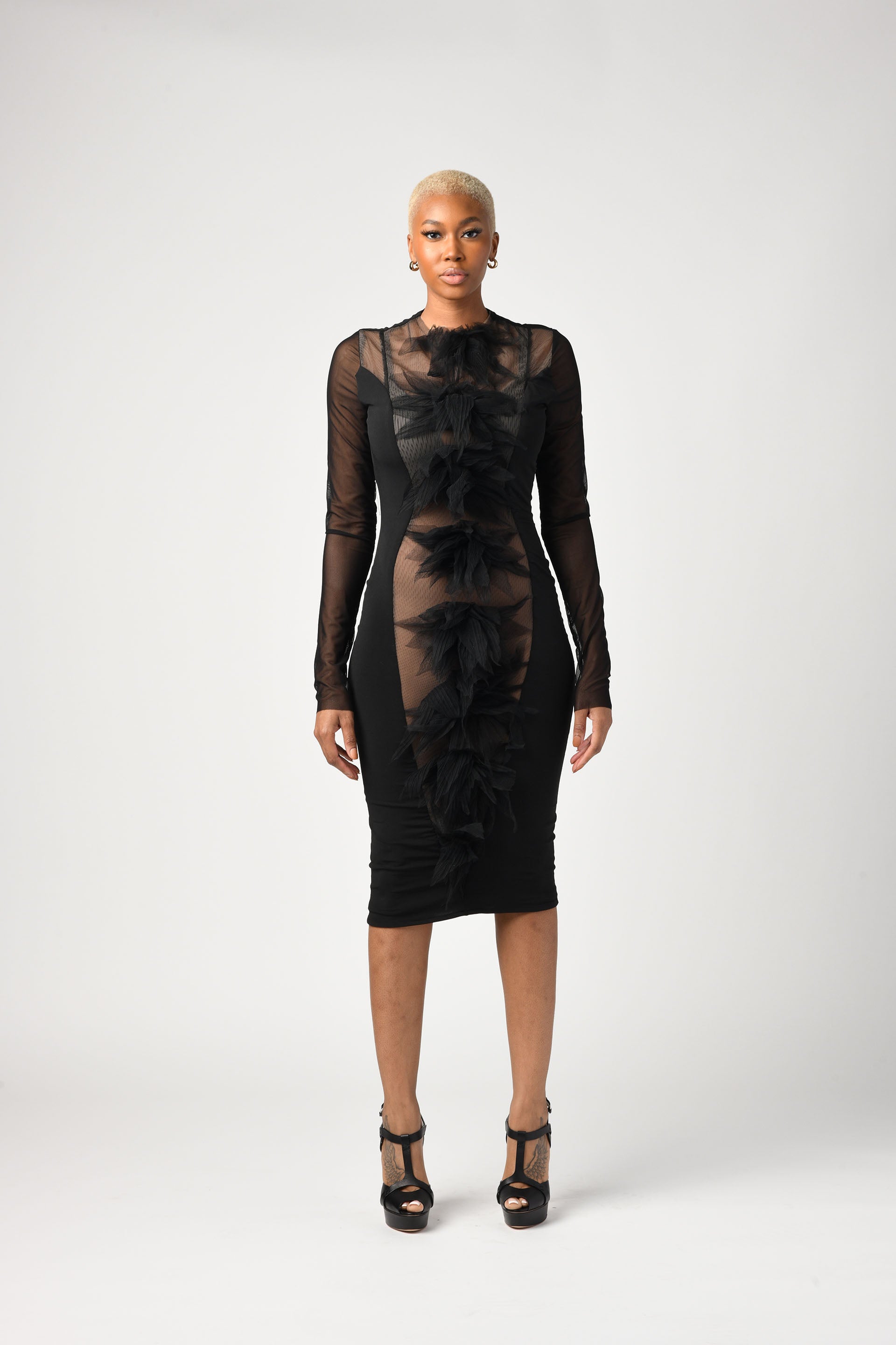 Dress Fitted with Flush tone center with Florets