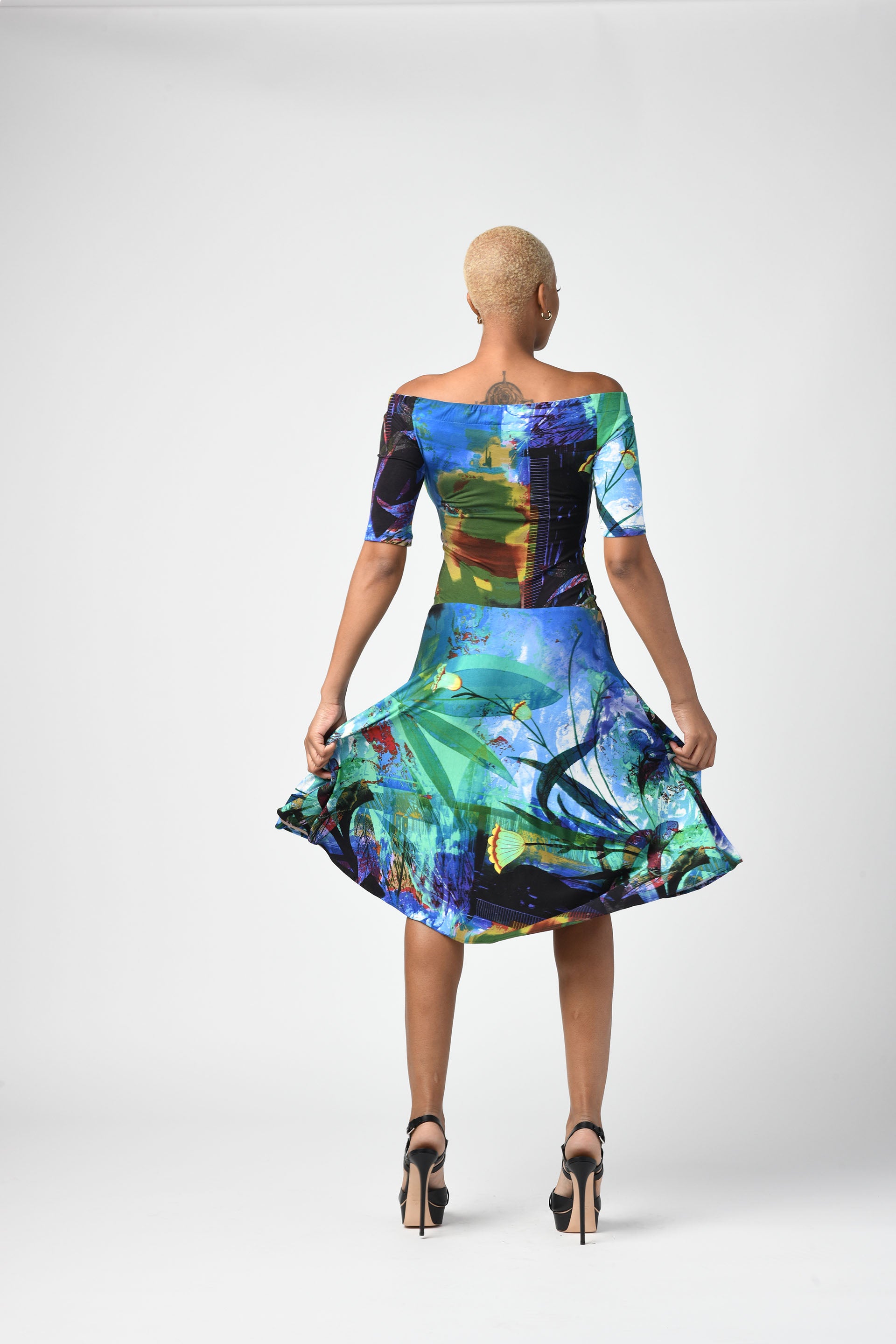 Off The Shoulder Fit & Flare Dress Tropical Green