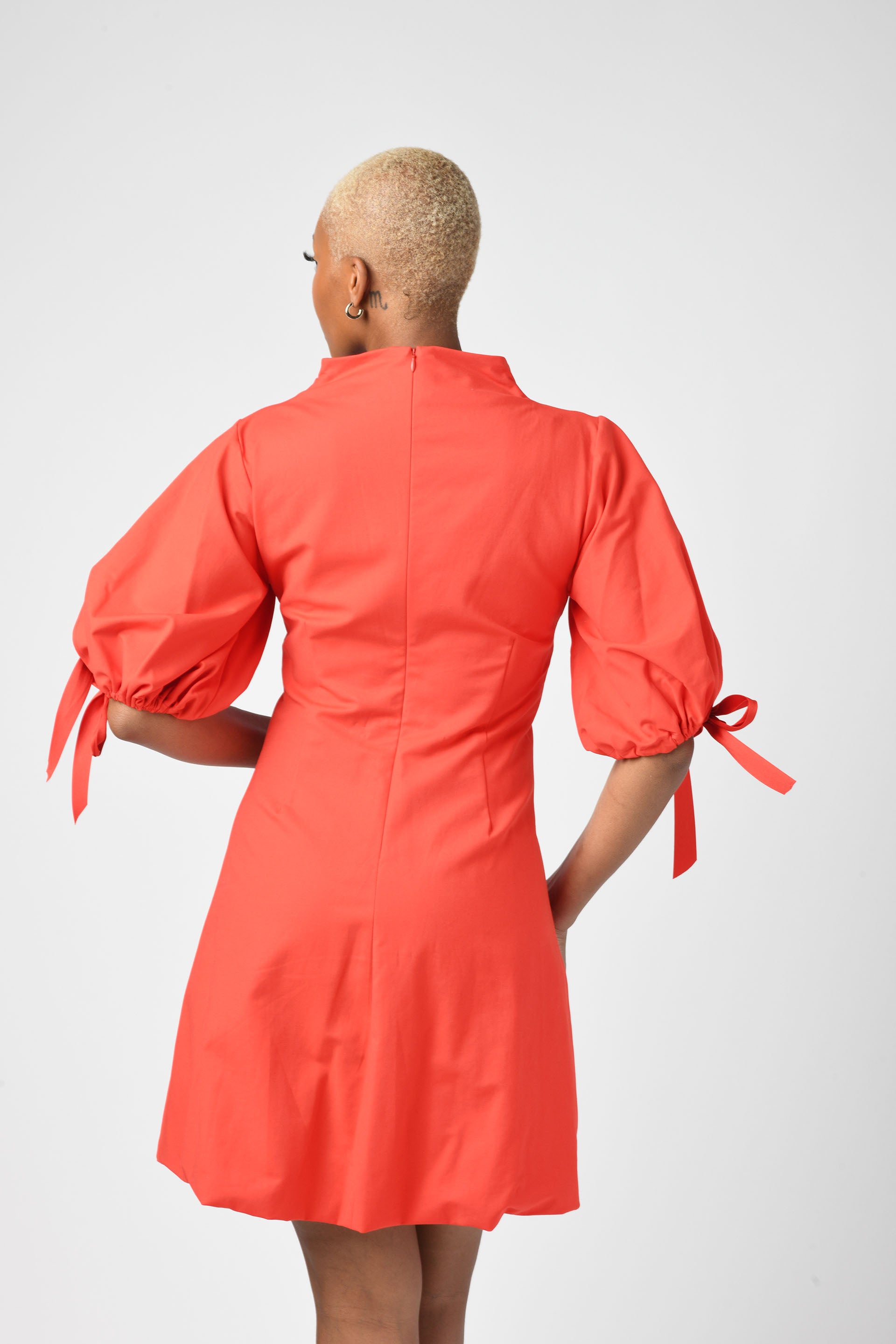 High Neck Dress with Puffed Sleeves