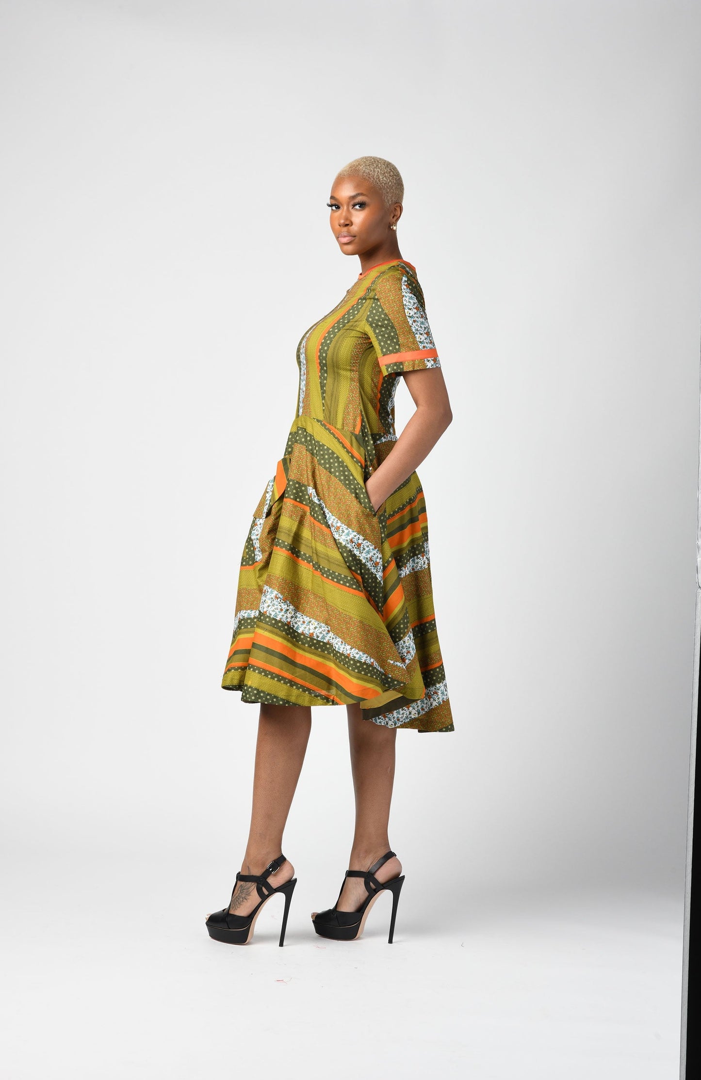 Olive Print Fit & Flare Dress