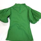 Green Cotton/Lycra Shirt with Slit front Neckline Puffed Sleeves
